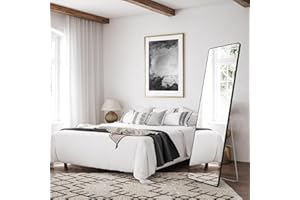 Topzora Ganzkörperspiegel mit Schwarz Metallrahmen,157 * 47cm Standspiegel mit Ständer,Spiegel Groß Wandspiegelfür Schlafzimmer, Wohnzimmer, Flur und Garderobe(Schwarz)