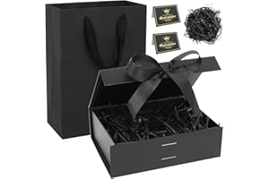 Realjoy Scatola Regalo con Coperchio,Confezione Regalo 23 x 17 x 7cm,Scatole Regalo con Fiocco,Biglietto di Auguri e Rafia,Pacco Regalo per Compleanni,Matrimoni,San Valentino,Natale（Nero）