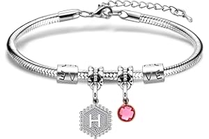 HEYEJET Initial Bracelet Women Gifts 26 Letters Initial Charms Bracelet Silver Bracelet Birthday Christmas Jewellery Gift for Women Teen Girls