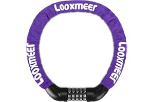 Looxmeer Candado Bicicleta Antirrobo, Cerradura Combinación 5 Dígitos, Bloqueo de Alta Seguridad, Candado de Cadena sin Llave, para Bici Moto Scooter, 90CM, Negro