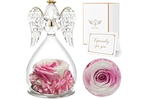 ‎SUNIA Sunia Ewige Rose mit Engel Figur, Geschenke für Mama, Rosen Geschenk Muttertag, Handgefertigte Ewige Blume in Engel Glaskuppel, Muttertagsgeschenk, Geburtstagsgeschenk für Frauen, Oma Mama Geschenk