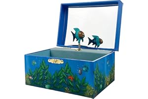 Original Trousselier Paris TROUS91066 - Regenbogenfisch - Schatztruhe - Spieluhr - Ideales Kindergeschenk - Phosphoreszierend - Leuchtend in der Nacht - Musik Elfen-Lied- Farbe dunkelblau