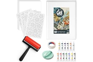 DINGSEN Gel-Druckpad-Set – Wiederverwendbare Gelplatte für Monodruck, Stempeln und Strukturkunst, inklusive Mini-Rollpinsel, Aquarellfarben (Größe: 8 x 10 Zoll)