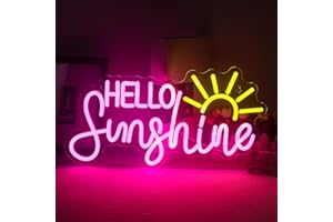 INEONLIFE Hello Sunshine néon signe lettre LED néon signe chambre à coucher Rose signe décoration jaune signe bar, fête, café, décoration d'anniversaire de fille