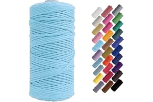 Binwat Macrame Cord Thick Natual Cotton Cord Yarn Macrame Rope Cord Cotton Rope for Wall Hangings, Plant Hangers, DIY Crafts, Home Decorations, Gift Wrapping 3mm x 100m (Lake Blue)