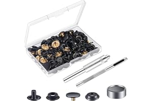 Set di 25 Bottoni Automatici a Pressione, MSDADA Metallo Bottoni a Pressione per Abbigliamento, con 3 Strumenti di Fissaggio a Scatto per Borse, Jeans, Vestiti, Tessuto, Artigianato in Pelle(Nero)