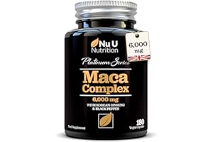Black Maca Root 6000mg - 180 Vegan Capsules - Premium Peruvian Maca, Korean Panax Ginseng & Pepper - High Strength Complex for Men & Women - 6 Month Supply - Made in The UK - Nu U Nutrition