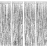 Feibmir 4 Metallic Tinsel Curtains Glitter Curtain Backdrop Decoration for Birthday Party Baby Shower Wedding Christmas (Silv