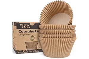 BAKE CHOICE 100 Piezas Moldes Magdalenas Papel Grandes, Diámetro Inferior 6.5cm,Sin Blanquear & Natural,Natural