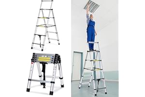 Cecaylie 1.4M+1.7M Teleskopleiter Klappleiter, Rutschfester Aluleiter Mehrzweckleiter Ausziehbare Leiter, Stehleiter, Aluminiumleiter, Maximale Tragfähigkeit 150kg
