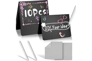 CHARSHIU 10 Pcs Mini Chalkboard Table Tent Signs, Double Sided Mini Chalkboard Sign with 2Pcs Pen＆ 2Pcs Microfiber Cloth, Mini Blackboard Signs for Food, Pricetags, Weddings, Party, Bakery