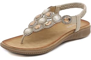 ZOEASHLEY Sandalen Damen Strass Flache Sandaletten Sommer Offene Zehe Zehentrenner Bohemian Flip Flops