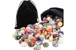 Fizdoqg Edelstein Set 2cm Natürliche Trommelsteine Edelsteine für Kinder Groß mit Schwarzen Stoffbeutel Edelsteine Ausgraben für Kinder, Schatzsuche, Glückssteine