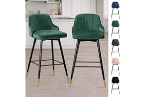 Bekrvio 65CM Bar Seats Set of 2, Modern Velvet Swivel Bar Stools with Arms, Back, Metal Footrest for Kitchen Counter Island Dining Room, Support 150kg,Green