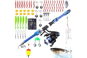 Aicharynic Wędka dla dzieci, zestaw startowy wędka dla dzieci z kołowrotkiem i przynętą, wędka teleskopowa, kołowrotek spincast, ultra lekkie, oburęczny