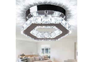 Cainjiazh Mini Chandelier Crystal LED Ceiling Light Fixture Modern Pendant Lamp Semi Flush Mount Crystal Ceiling Lighting for Hallway Staircase Staircase Kitchen Bedroom Dinning Room(Cool White)