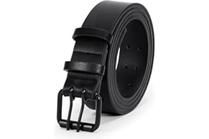 LEACOOLKEY Double Prong Leather Belts for Men PU Leather Work Belt For Jeans,2 Holes Casual Leather Belt for Men
