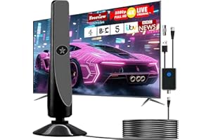 SUKIITER 2025 Newest Upgraded TV Aerial - Indoor TV Aerial for Smart TV with Signal Booster, Digital TV Antenna indoor with strong signal uk for Miles Long Range Support 5K 1080P HDT