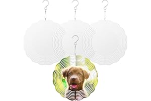 WACAR 4 Pack 8 inch Sublimation Wind Spinner Blanks, 3D Aluminum Double Sided Sublimation Wind Powered Kinetic Sculpture DIY Crafts Ornaments for Indoor Outdoor Garden Yard Window Porch Decoration