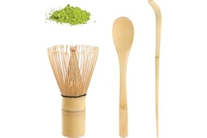 BLUESEABUY Fruste di Bamboo Set di 3 Pezzi giapponesi Matcha con 2 cucchiai Matcha 1 frusta Matcha in bambù 80-100 setole
