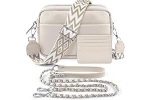 BROTOU Torba na ramię z prawdziwej skóry, z 2 szerokimi paskami na ramię, z uchwytem na karty, czarna, damska skórzana torba na ramię, mała torba na ramię damska z 3 przegródkami