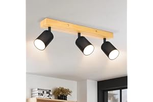 Ketom Lampada Faretti da Soffitto Orientabili Nero, GU10 Faretti Soffitto con 3 Faretti, Legna Lampada Faretti, Applique Faretti Soffitto Moderno per Camera letto Salotto Soggiorno Cucina Corridoio