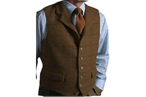 SOLOVE-SUIT Mens Casual Plaid Suit Vest Tweed Slim Fit Waistcoat for Wedding Groomsmen