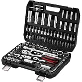 TEENO Socket Wrench Set for Ratchet Wrenches 1/2" and 1/4" Ratchet (72 Teeth) 108 Pieces, Cr-V, Mechanical Car Tool Kit - Sat