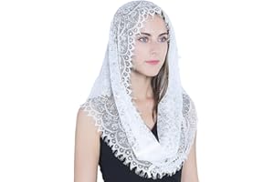 TREORSI Mantilla Schal mit Unendlichkeitssymbol, katholischer Schleier, Kirchenschleier, Kopfbedeckung, lateinische Messe, Weiß, Weiss/opulenter Garten, Medium
