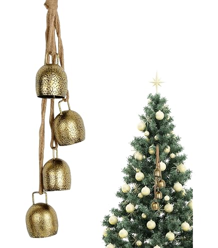 Set Di 3 Campane Natalizie In Ottone Stile Shabby Chic, Fatte A Mano In Lamiera Riciclata, Decorazione Rustica Per Albero E Casa