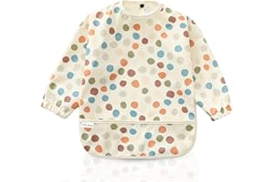 NAIZONE Baberos Bebe Impermeables con Mangas - Babero con Mangas Impermeable 12 Meses o Más | BLW - Babero Bebe Impermeable Con Bolsillo - Babero Bebe Manga larga | Lavable a Máquina - Durabilidad