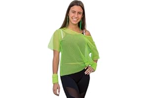 Oblique Unique® Net Shirt Mesh Top Mesh Shirt Fishnet Top for Women Top 80s Costume Theme Party Size 10-14 Neon Green Pink - Choice of Colours (Neon Green)