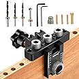 3-in-1 Pocket Hole Jig Kit, 8/10/15 mm Pocket Hole Wooden Dowel Drilling Template Set with Positioning Clip Adjustable Drill Guide Puncher Locator (Pocket Hole Jig Kit)