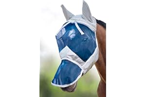 Harrison Howard CareMaster Maschera Anti-Mosche per Cavallo UV Protezione Pieno Volto Argento/Blu(XL; Extra Full)