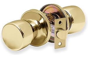 XFORT Tulip Passage Knob – Poignée de Porte Ronde Américaine avec Serrure Simple – Bouton de Poignée Rotatif pour Portes Intérieures en Bois – Finition Laiton poli– Kit Complet
