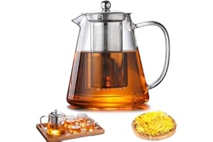 GBKDQQ Dzbanek do herbaty z sitkiem i pokrywką: 1300 ml dzbanek do herbaty ze szkła borokrzemowego, szklany zaparzacz do herbaty ze zdejmowanym sitkiem, wytrzymały dzbanek na herbatę sypką, herbatę owocową