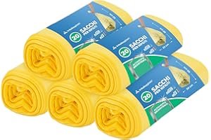 IMBALLAGGI 2000 - Sacchetti Spazzatura 50x60 (30L) in Plastica Riciclata Gialli, 5 Rotoli x 20 Sacchi Spazzatura Raccolta Differenziata Interno, Tot 100 Sacchetti Tutti Rifiuti Resistenti e Rinforzati