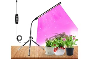 Niello 80 W lampa do uprawy roślin, 80 diod LED, pełne spektrum z automatycznym włącznikiem i wyłącznikiem czasowym 3/9/12 h, do roślin pokojowych, 4 regulowane głowice w kolorze czerwonym i niebieskim, w zestawie z USB + adapterem AC. Do sadzonek i sukulentów.