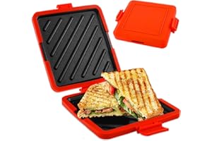 Gatphy Silicone Sandwich Maker Microwave Toastie Maker, Non Stick Microwave Toastie Sandwiches Toaster with Adjustable Silicone Straps Heatwave Breakfast Cookware for Cooking Sandwich (Red)