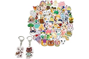 GTOTd Animal Crossing Stickers（100 pcs with Animal Keychain）Gifts Animal Crossing Party Supplies Vinyl Decoration Sticker Guitar Teens Merch