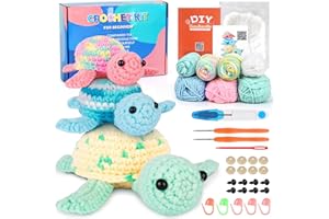 UXORSN Kit per Lavorare a Uncinetto per Principianti 3 Pezzi Adorabile Tartaruga Animali Crochet Kit Forniture Tessuto Uncinetto Peluche con Filato Gancio Istruzioni Passo Uncinetto Crafts per Adulti