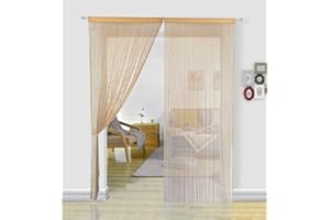 HSYLYM Pantalla de Cortinas de Cuerdas Cuentas,para decoración del hogar,poliéster,Beige,90x245cm