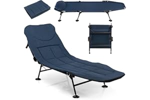 SPOTRAVEL Folding Camp Bed for Adults, 26" Extra Wide Heavy Duty Camping Cot with Detachable Mattress, 6-Position Adjustable Backrest & Anti-Skid Feet, Portable Sleeping Cot for Beach Travel (Navy)
