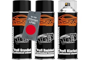 TRISTARcolor Autolack Spraydosen Set für VW/Volkswagen LP3G Flashrot/Vermelho Flash Grundlack Basislack Klarlack Sprühdose 400ml