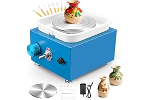 COULEEUR Torno Alfarero,Torno Ceramica 2000 RPM de Velocidad Ajustable,Torno de Alfarero con Placas de 10/6,5 cm,Kit Ceramica para Niños y Adultos（Azul）