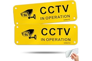 SINMAO Small CCTV In Operation Sign Sticker Window Self Adhesive 15x5cm Metal Reflective Pre Drilled for Indoor and Outdoor 2pcs