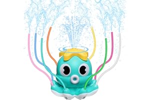 MoKo Wassersprinkler für Kinder, Niedliches Outdoor Wasserspielzeug, Schwimmbad Spielzeug mit 8 Wackelrohren & 2 Schlauchklemme, Sommer Kraken Wasserspielzeug für Jungen Mädchen Haustiere, Hellblau