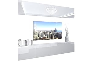 ‎B BELINI GROUP BELINI Wohnwand Vollausstattung Wohnzimmer-Set Moderne Schrankwand mit LED-Beleuchtung Anbauwand TV-Schrank Weiß