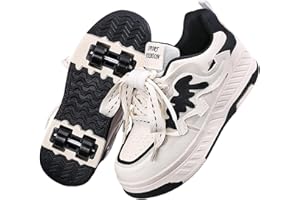 Surwin Chaussures roulettes Enfant, Quatre Roues Chaussures de Skateboard Fille Garçon avec Roues Arrière Rétractables, Nœud Papillon Basket à roulettes Sneakers Roller