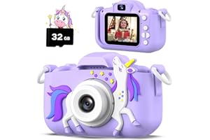 HOOMOON Einhorn Kinderkamera, 1080P HD Selfie Digitalkamera, Niedliche kleine Spielzeug für 3-12 Jahre, 32GB SD-Karte, Purpur